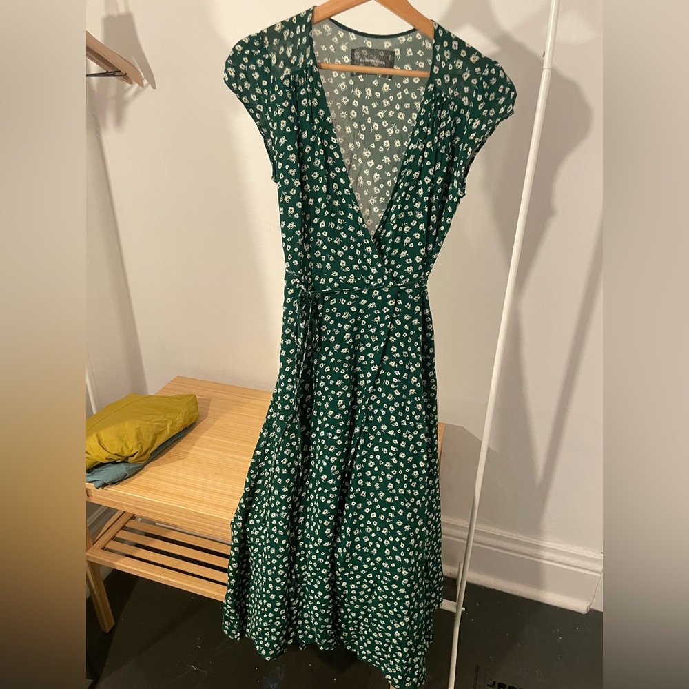 Reformation Green and White Floral Midi Dress